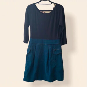 Phoebe Couture teal and black corduroy dress